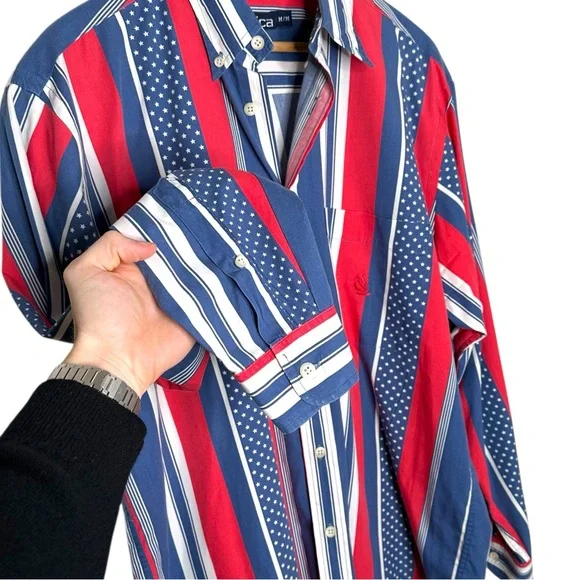 Vintage Nautica American Flag Button Down Shirt - Picture 5 of 8